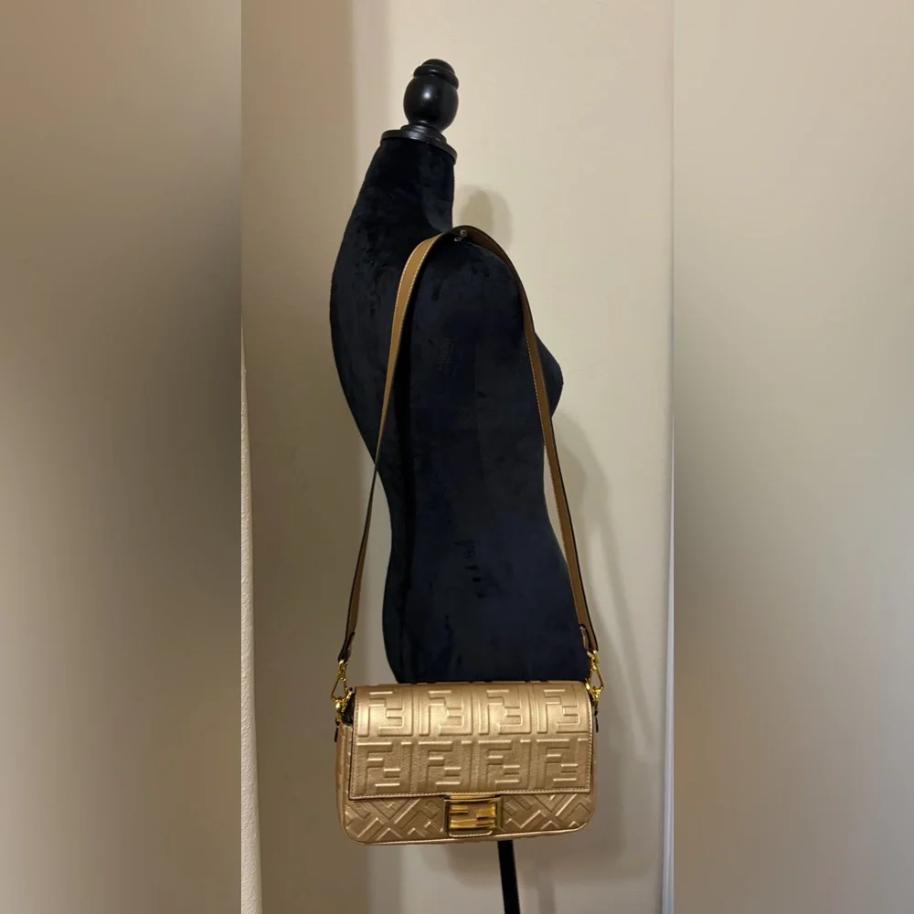 Fashion Gold Mono Quilted Medium Baguette Shoulder Bag - Picture 15 of 16